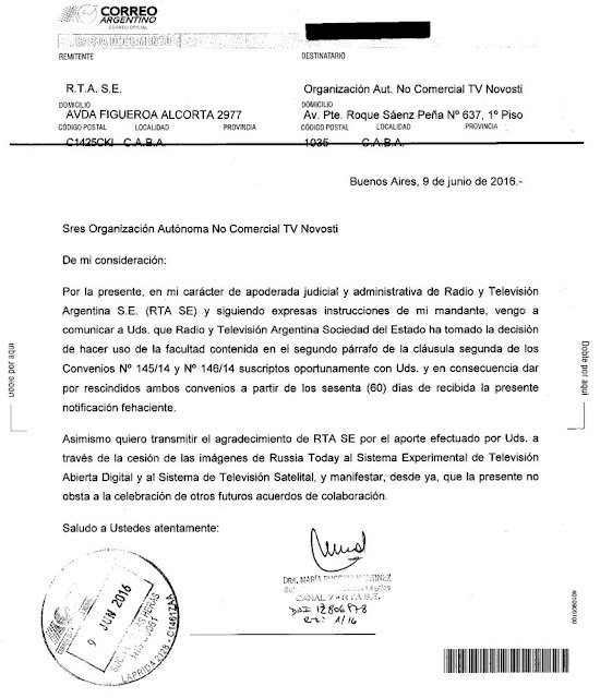 Argentina suspende la transmisión de RT en el país